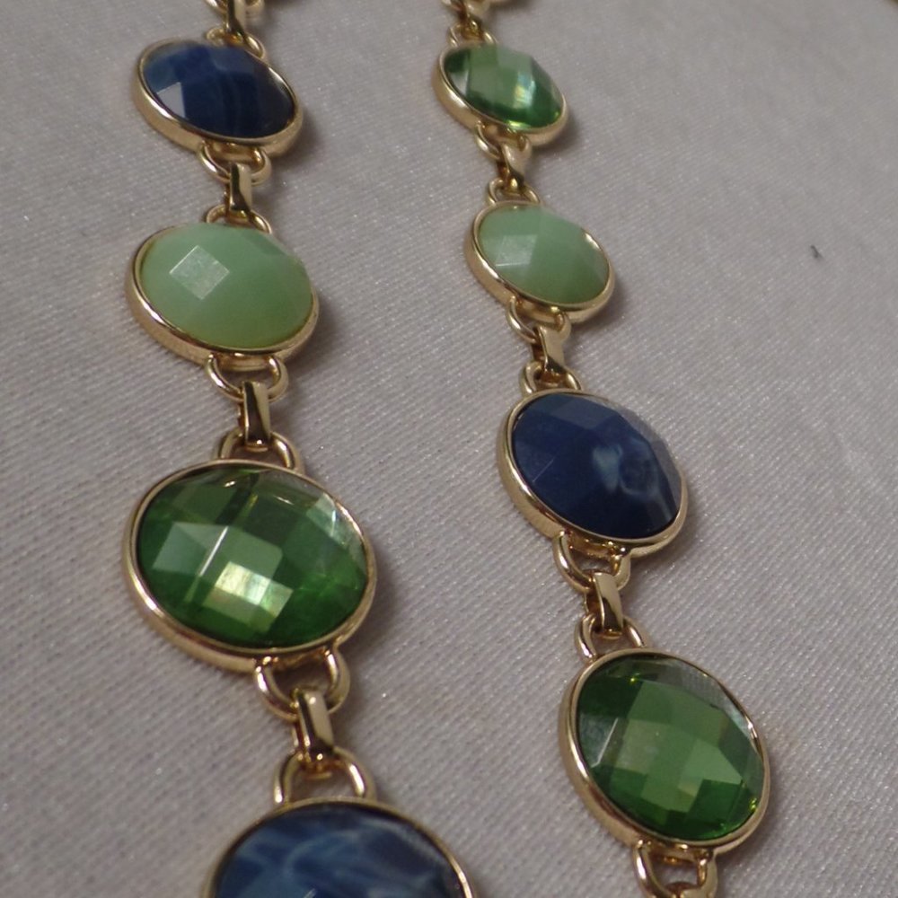 Bill Blass Goldtone Blue & Green Stones Necklace - Picture 3 of 12